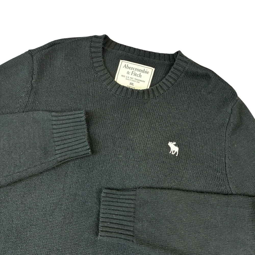 Abercrombie & Fitch Sweater Mens XXL Black Crewneck Logo Knit Pullover
